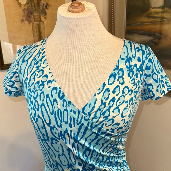 JB by JULIE BROWN NYC Blue/White Leopard Print V-Neck Dress Size Small - Picture 5 of 11